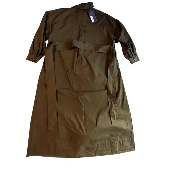 Future Collective Womens Dark Olive Button Shirt Dress XS 100% Recycled Cotton - Picture 2 of 10